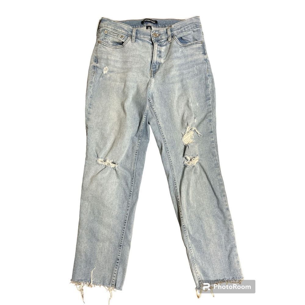 Calvin Klein Jeans Woman 6/28 Light Wash Distressed High Rise Straight Leg Denim